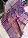 Purple Metallic Tissue Banarasi Saree with Zari Butti & Alfi Border | Soft Shiny Banarasi Tissue Saree with Contrast Pallu & Running Blouse