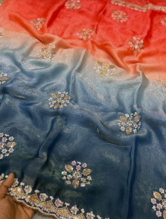 Premium multi-colour Designer work saree with blouse